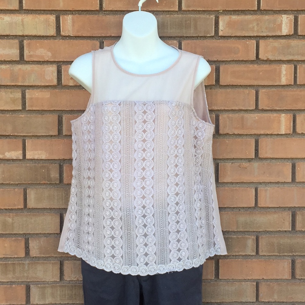 Greylin Luxury Lace Detail Mauve Sleeveless Blouse
